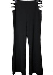 Strappy Side Cutout Stretchy Flare wide leg Pull On Pants Black XL