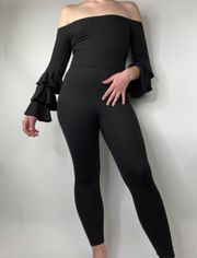 Fashion Nova Black  Romper With Ruffle Sleeves