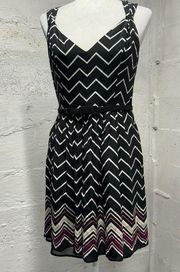 White House Black Market Silk V-Neck Zig Zag stripe belted dress