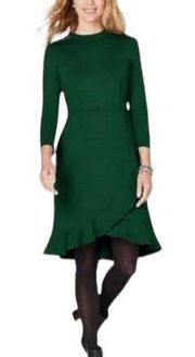 J. Jill Ponte Womens Green Dark Dress Size Small Christmas Holiday Knit Ruffle