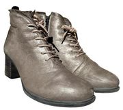 Fly London Ankle Bootie Leather Heeled Almond Toe Lace Up Zip Closure Taupe 9.5