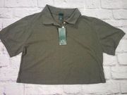 NEW Wild Fable Women's Size Small Olive Green Boxy Collared Polo Shirt