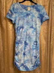 PINK Victorias Secret Tie Dye Blue Ruched Side Mini T Shirt Dress Large