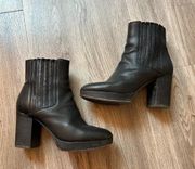 Eileen Fisher Black Leather Block Heel Boots Size 8