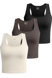 Women's 3 Piece Crop Tank Tops Ribbed Seamless Workout Sleeveless Shirts Racerback Crop Tops Size M.