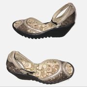 Metallic Fly London Ydel Style Bronze Silver Wedge Sandals Size 40/US 9-9.5