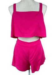 NEW Showpo Save The Light 2 Piece Size 8 Pink Crop Top & Mini Flare Shorts Linen