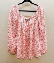 Eloquii Pink Strawberry + Cherry Printed Square Neck Blouse - Size 18