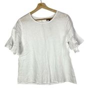 For Cynthia White Linen Flutter Short Sleeve Blouse M