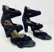 RAYE Revolve Nat Black Suede Knotted Heels Strappy Knot EU 39.5 Fits US 8.5