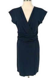 Armani Collezioni Cap Sleeve Faux Wrap Gathered Waist Sheath Dress Blue Size 8