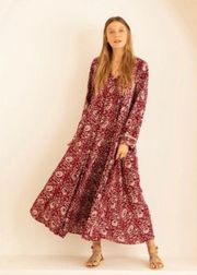 Natalie Martin Red Vintage Flowers Fiore Maxi Dress in M