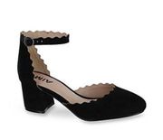 MIA hamano ankle strap closed toe black suede shoes block heels size 9M