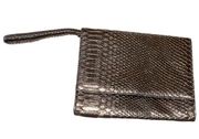 Vintage Neiman Marcus Bag Silver Metallic faux Crocodile Wristlet Clutch.