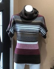 Ruby rose brown striped cowl neck short sleeve sweater