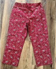 Lauren Ralph Lauren Red Green‎ Cream Paisley Cropped Straight Leg Chinos Size 8