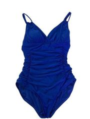 Calvin Klein Women's Swimsuit Sz 10 Royal Blue One Piece V Neck Ruched Bodice