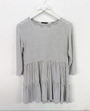Staccato Stripe Tiered White Black Top Blouse Small S