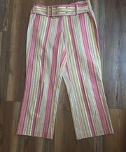 Tracy Evans Womens Cotton Blend Belted, Stripped Summer Capri Pants Size 7