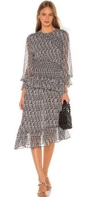 Misa Los Angeles Sophia Asymmetrical Ruffle Smocked Midi Dress