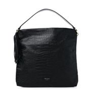 NWT!  Croc Embossed Black Leather Hobo Bag with Tassel