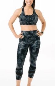 ZYIA Active Gray Stonewashed 7/8 Tight Leggings and Sports Bra Set