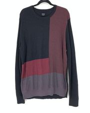 14th & Union Women's Sz L Color Block Pullover Tunic Sweater Burgundy Black NWT