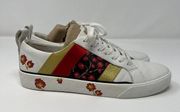 Diane Von Furstenberg Tess 9 Lace Up Sneakers Gold & Red Stripe & Floral Design