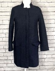 Basic Long Tweed Textured Peacoat