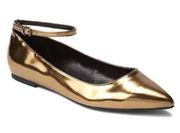 Gold Pointed Toe Ankle Strap Flats