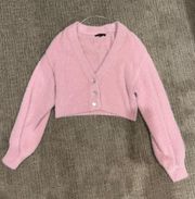 kylie and kendall cropped cardigan style sweater in baby pink