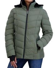 Nautica Sage Green Puffer Jacket Faux Fur Hood Size X-Large NWOT