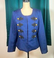 New York and Company Soho Jeans Blazer Blue Black Trim Gold Buttons M