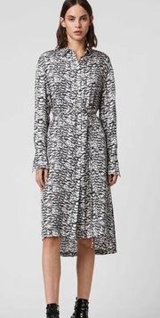 Allsaints Anya Plume Feather Print Button Long Sleeve Midi Dress XS