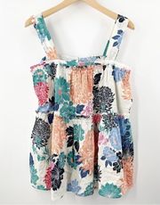 EASEL Tank Top Medium Poppy Floral Colorful Cotton Tiered Lightweight Raw Hem