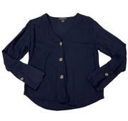 SOMETHING NAVY Pretty Button Through Top - Navy Blue - XS