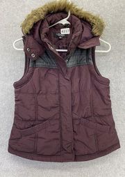 Coffee Shop Women’s Vest Puffy Purple Fur Lined Hoodie Size Small Button Front