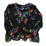 Jean for Joseph le Bon Black Paisley Silk Sequin Top L