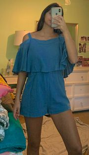 Off Cold Shoulder Convertible Romper Blue