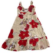 GAP Dress Womens 2 Cream Red Floral Tiered Hem Surplice V Neck Midi Cotton VTG