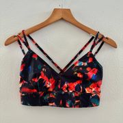 Black & Red Abstract Floral Padded Sports Bra size XS