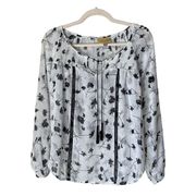 Princess Vera Wang White Black Floral Boho Long Sleeve Blouse Size XS