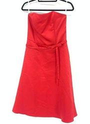 VTG Jessica McClintock Dress Approx Sz S Red Formal Strapless Bow Waist A-Line