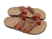 Time and Tru Women's Footbed Thong Sandals Cognac Brown Faux Leather Size 9