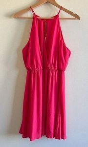 NEW Lush Bright Pink Halter Mini Dress Size M Faux Wrap Lined Tomato‎ Pur…