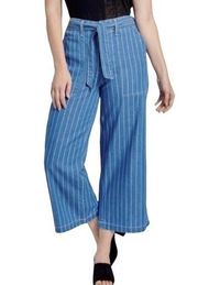 Seven7 Cropped Striped Wide Leg Cotton Tencel Pants Mystical Blue Women’s Size 6