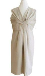 Adrienne Vittadini Dress Stone Ivory Ponte Multi Panel V-Neck Sleeveless Size 12