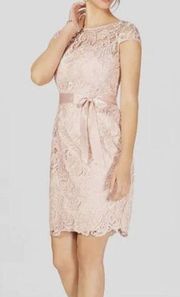 AAlDRIANNA PAPELL Illusion Cap Sleeve Embroidered Floral Lace Sheath Dress sz 8