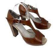 Brunello Cucinelli leather T-Strap peep toe ankle strap heeled sandals shoes