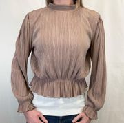 Pull & Bear Women's Accordion Pleat Blouse XL Extra Large Tan Beige Light Brown